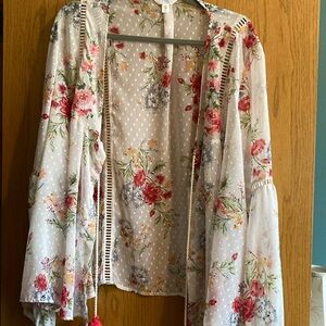 Time and Tru sheer floral ivory tie front blouse XXL (20)